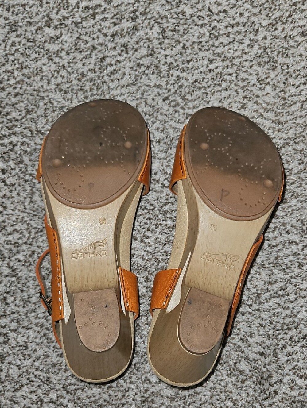Dansko Orange Leather Ankle-Strap Wedge Sandals - Picture 5 of 9